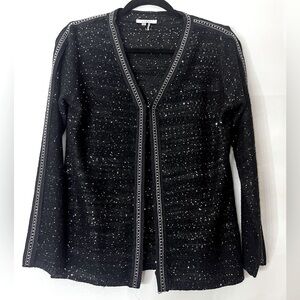 Sioni Black Sequin Silver Studded Embellished Cardigan Sweater Blazer